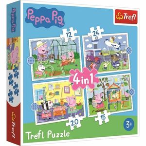Trefl Puzzle Prasátko Peppa: Vzpomínky na prázdniny 4v1 12, 15, 20, 24 dílků obraz