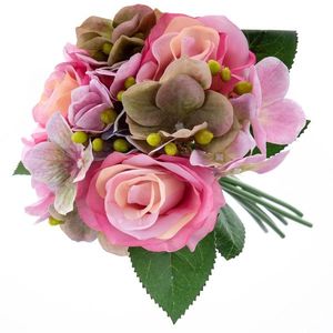 Umělá kytice Růže s hortenzií, tmavě růžová obraz