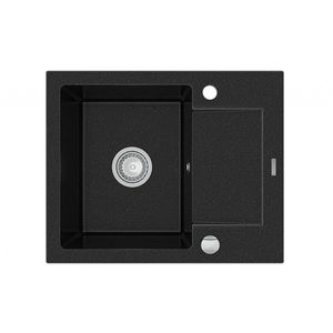 MEXEN Enzo granitový dřez 1-mísa dřez s vypouštěním krátký Board 576x465 mm, černá / stříbrná metalíza 6506571005-73 obraz