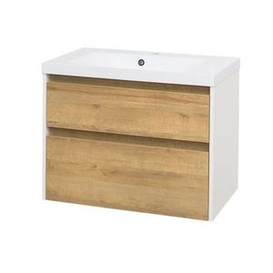 MEREO Opto, koupelnová skříňka s umyvadlem z litého mramoru 81cm, bílá/dub Riviera CN931M obraz