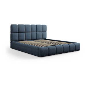 Tmavě modrá čalouněná dvoulůžková postel s úložným prostorem s roštem 200x200 cm Bellis – Micadoni Home obraz