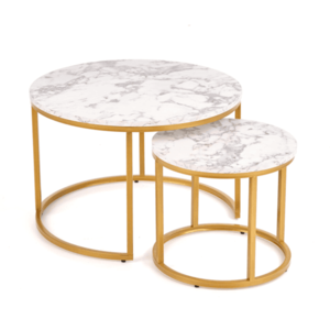 Konferenční stolek POULO bílý mramor/zlatá, sada 2 ks obraz