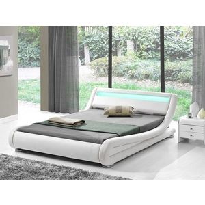 TENREP čalouněná postel s roštem a LED osvětlením 160x200 cm, bílá obraz