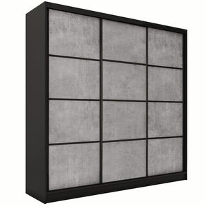 Šatní skříň HARAZIA 180 bez zrcadla, se 4 šuplíky a 2 šatními tyčemi, černý mat/beton obraz