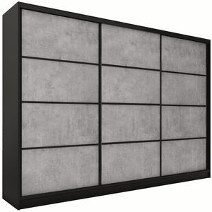 Šatní skříň HARAZIA 280 bez zrcadla, se 4 šuplíky a 2 šatními tyčemi, černý mat/beton obraz