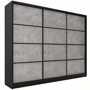 Šatní skříň HARAZIA 200 bez zrcadla, se 4 šuplíky a 2 šatními tyčemi, černý mat/beton obraz
