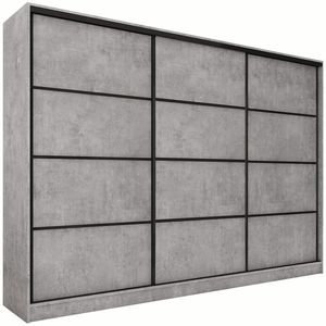 Šatní skříň HARAZIA 250 bez zrcadla, se 4 šuplíky a 2 šatními tyčemi, beton obraz