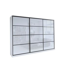 Šatní skříň HARAZIA 250 bez zrcadla, se 4 šuplíky a 2 šatními tyčemi, bílý lesk obraz