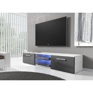 TV stolek IWORU s LED, bílý/šedý lesk obraz