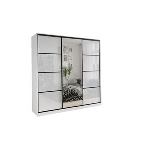 Šatní skříň HARAZIA 200 se zrcadlem, 4 šuplíky a 2 šatními tyčemi, bílý lesk obraz