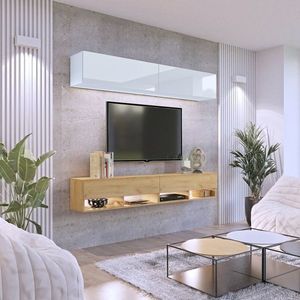 Televizní stolek ANTOFALLA 105, bílá/bílý lesk obraz