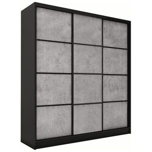 Šatní skříň HARAZIA 150 bez zrcadla, se 4 šuplíky a 2 šatními tyčemi, černý mat/beton obraz