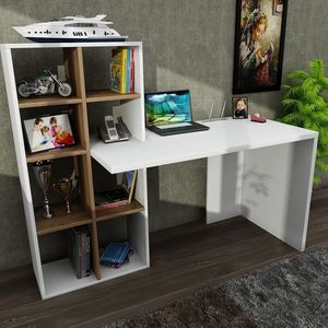 Pracovní stůl ZINA s regálem, bílá/vlašský ořech obraz