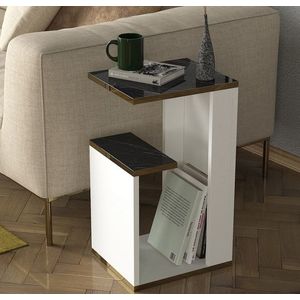 Odkládací stolek MIRAM, bílá/marble obraz