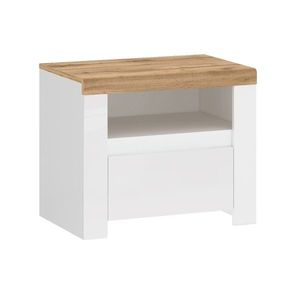 Noční stolek VENUSTA 1S, bílý lesk/dub wotan obraz