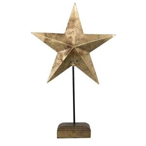 Dekorace zlatá antik kovová hvězda na dřevěném podstavci - 15*9*27cm CISSG27 obraz