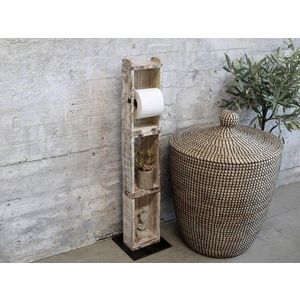 Dřevěný bílý antik stojan na toaletní papír Brick Moulds - 14*8*82 cm 41048301 (41483-01) obraz