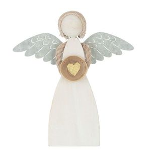 Bílý dřevěný anděl se srdíčkem Heart gold - 23*5*26cm 25092 obraz