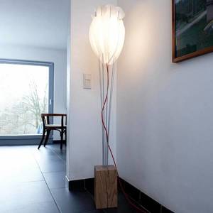 Domus Stojací lampa Tulip s červeným kabelem, bílý dub obraz