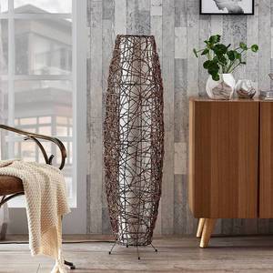 Lindby Nias - baňatá stojací lampa z ratanu a textilie obraz
