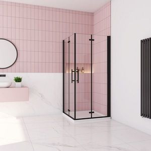 H K Sprchový kout MELODY BLACK R100, 100x100 cm se zalamovacími dveřmi včetně sprchové vaničky z litého mramoru obraz