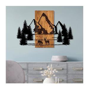 Nástěnná dekorace 88x57 cm hory dřevo/kov obraz