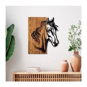 Nástěnná dekorace 48x58 cm kůň dřevo/kov obraz