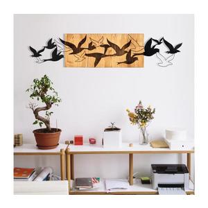 Nástěnná dekorace 111x25 cm ptáci dřevo/kov obraz