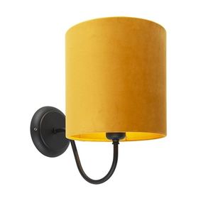 Klasická nástěnná lampa černá se žlutým velurovým odstínem - Matt obraz