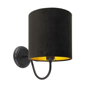 Klasická nástěnná lampa černá s černým velurovým odstínem - Matt obraz