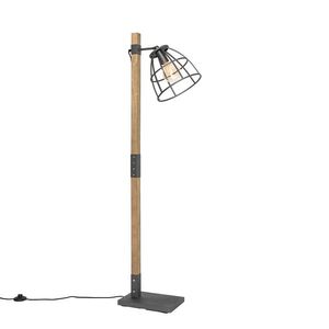 Industriální stojací lampa tmavě šedá se dřevem - Arthur obraz