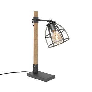 Industriální stolní lampa tmavě šedá se dřevem - Arthur obraz
