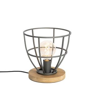 Industriální stolní lampa tmavě šedá s dřevěným kulatým - Arthur obraz
