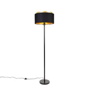 Moderní stojací lampa černá s odstínem černé se zlatem - Simplo obraz