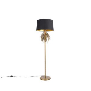 Vintage stojací lampa zlatá s bavlněným odstínem černá - Botanica obraz
