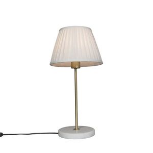 Retro stolní lampa mosaz s skládaným odstínem krémová 25 cm - Kaso obraz