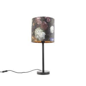 Romantická stolní lampa černá s květinovým odstínem 25 cm - Simplo obraz