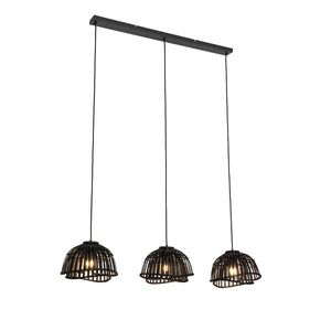 Orientální závěsná lampa černá bambusová 3-světelná - Pua obraz