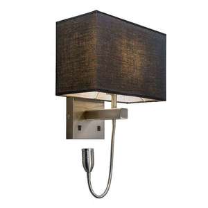 Nástěnná lampa z oceli s černým stínidlem a čtecím ramenem vč. LED - Bergamo obraz