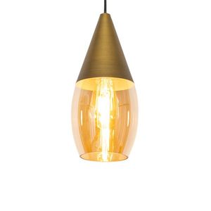 Moderní závěsná lampa zlatá s jantarovým sklem - Drop obraz