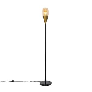 Moderní stojací lampa zlatá s jantarovým sklem - Drop obraz