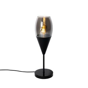 Moderní stolní lampa černá s kouřovým sklem - Drop obraz