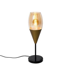 Moderní stolní lampa zlatá s jantarovým sklem - Drop obraz