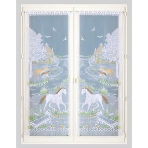 Rovná vitrážová záclona s motivem koňů, pro garnýžovou tyč, pár obraz