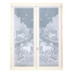 Rovná vitrážová záclona s motivem koňů, pro garnýžovou tyč, pár obraz