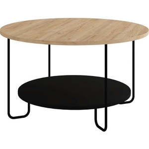 Kulatý konferenční stolek s deskou v dubovém dekoru v černo-přírodní barvě ø 80 cm Tonka – Marckeric obraz