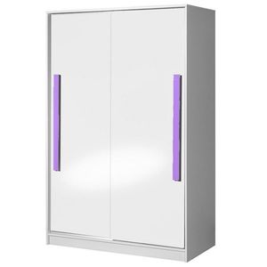 Šatní skříň s posuv. dveřmi BLOURT, bílý lesk/fialová obraz