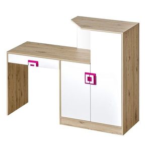 Pracovní stůl s komodou UWARA, dub jasný/bílá/růžová obraz
