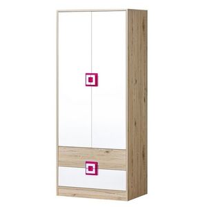 Dvoudvéřová šatní skříň UWARA, dub jasný/bílá/růžová obraz