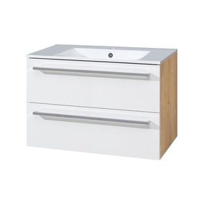 MEREO Bino, koupelnová skříňka s keramickým umyvadlem 81 cm, bílá/dub CN671 obraz